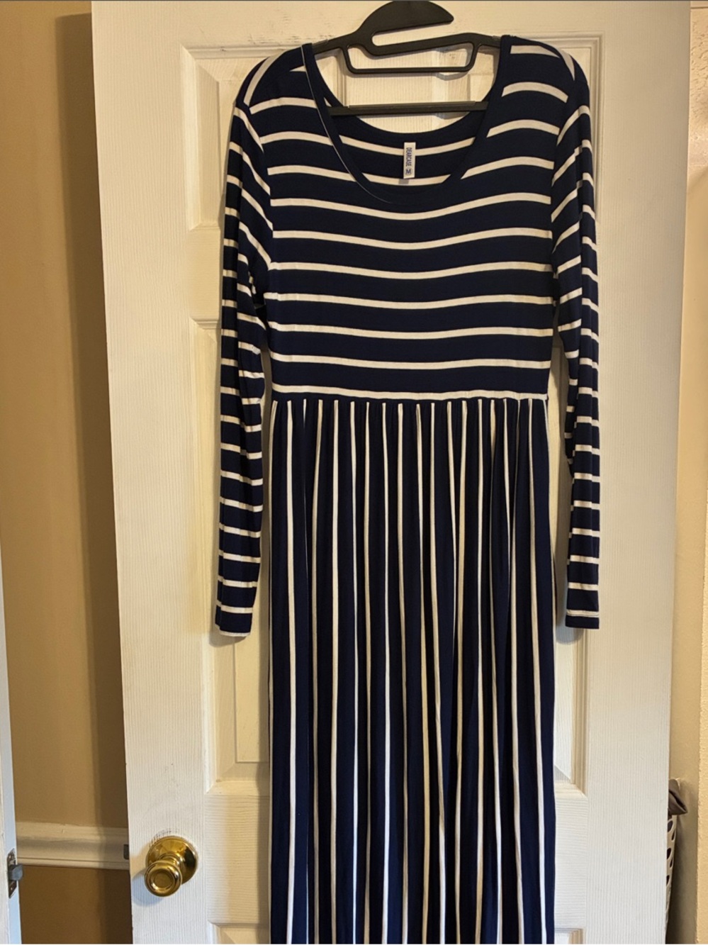 Navy and White Striped Maxi Dress - Classic Long Sleeve